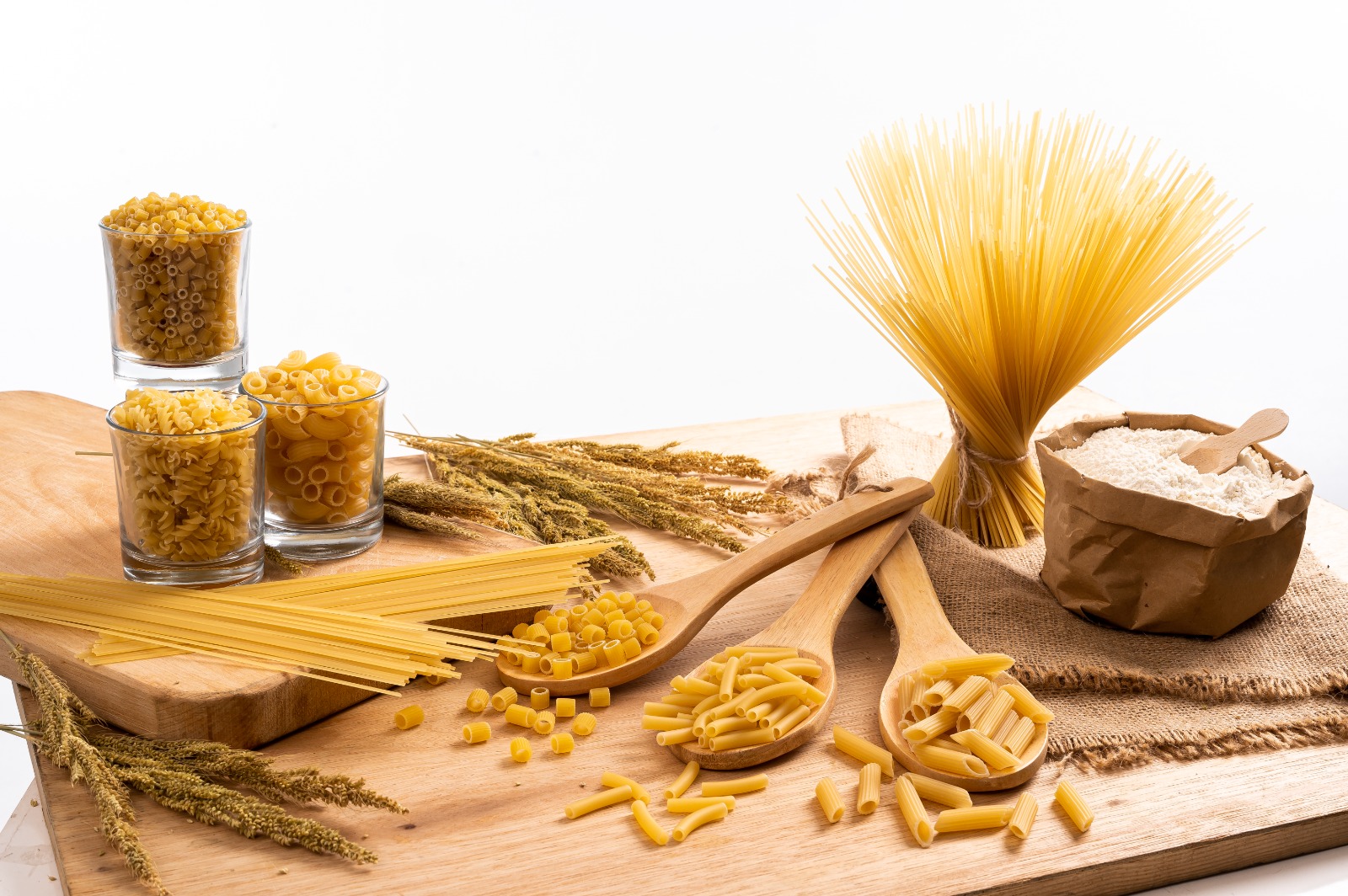 Alfa pasta shapes arranged for product evaluation